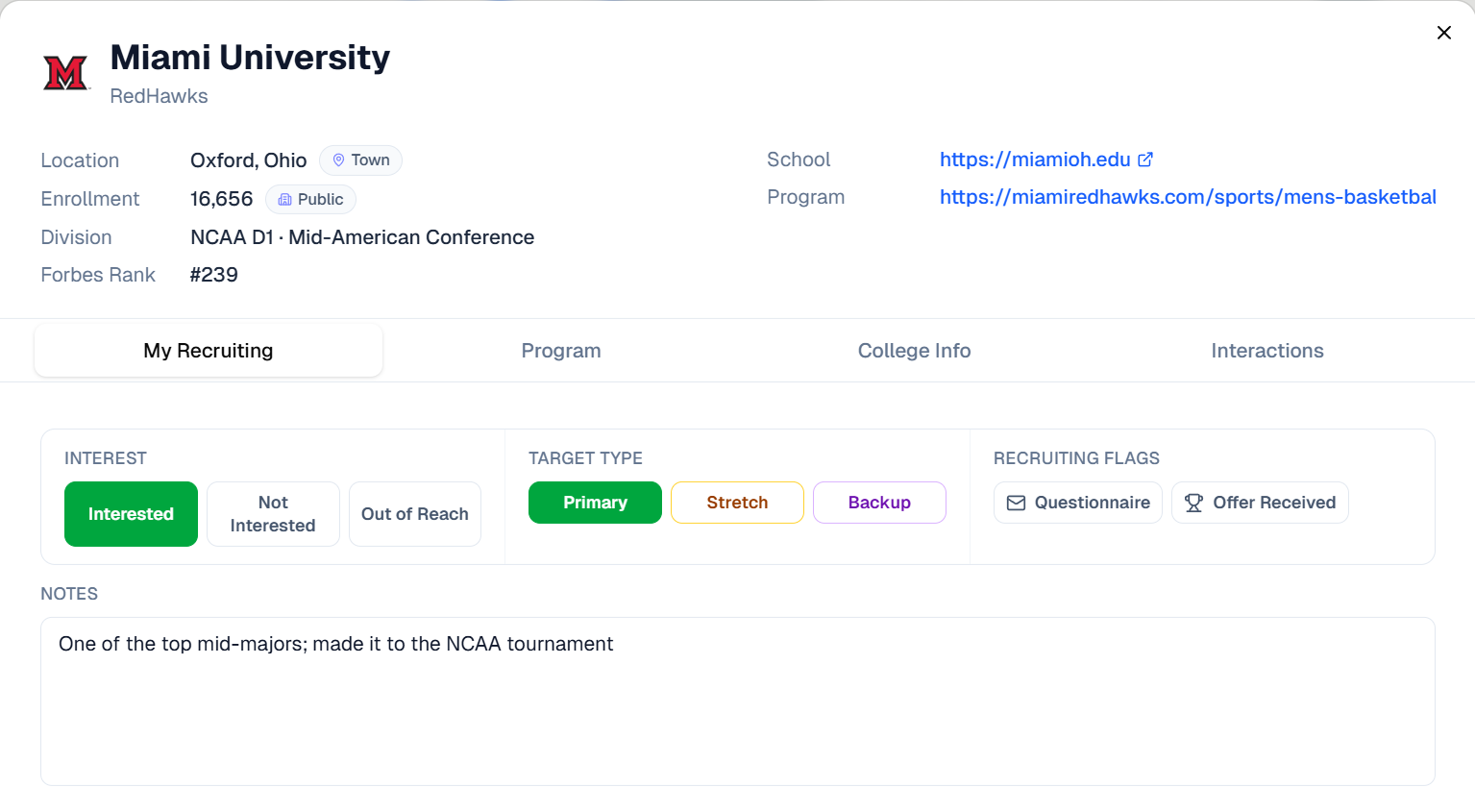 Track your target universities